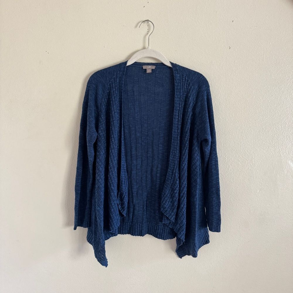 J. Jill Linen Cotton Open Front Cardigan Blue XS